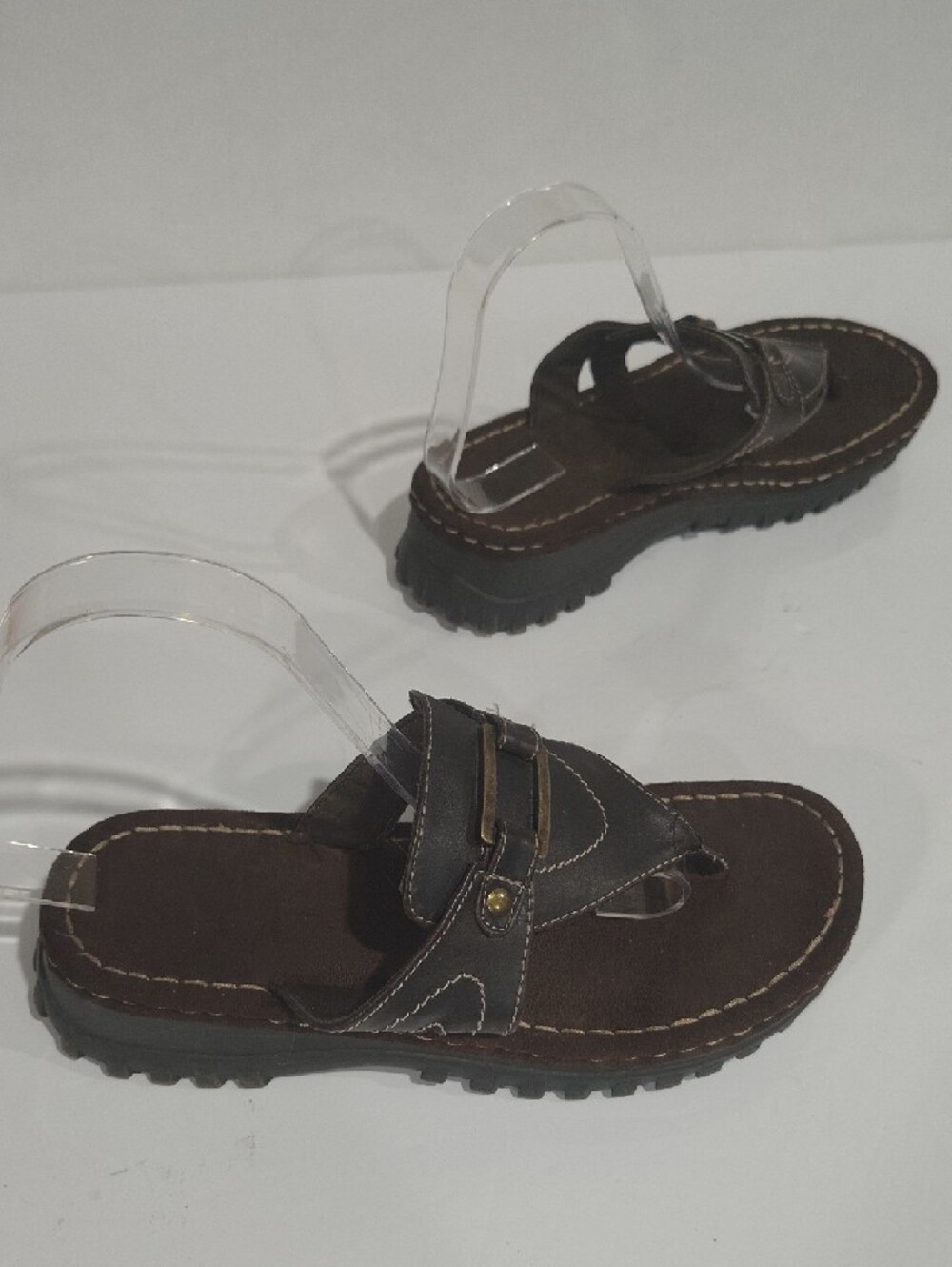 Rugged Outback Women's Brown Leather Slip-On Sandals Size 8